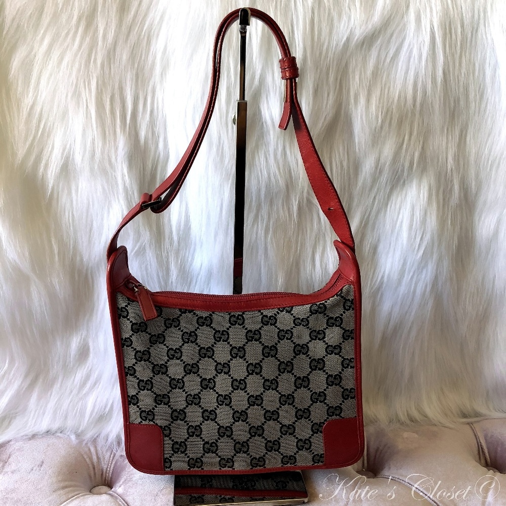 SOLD!! GUCCI GG Canvas Red Leather Shoulder Bag